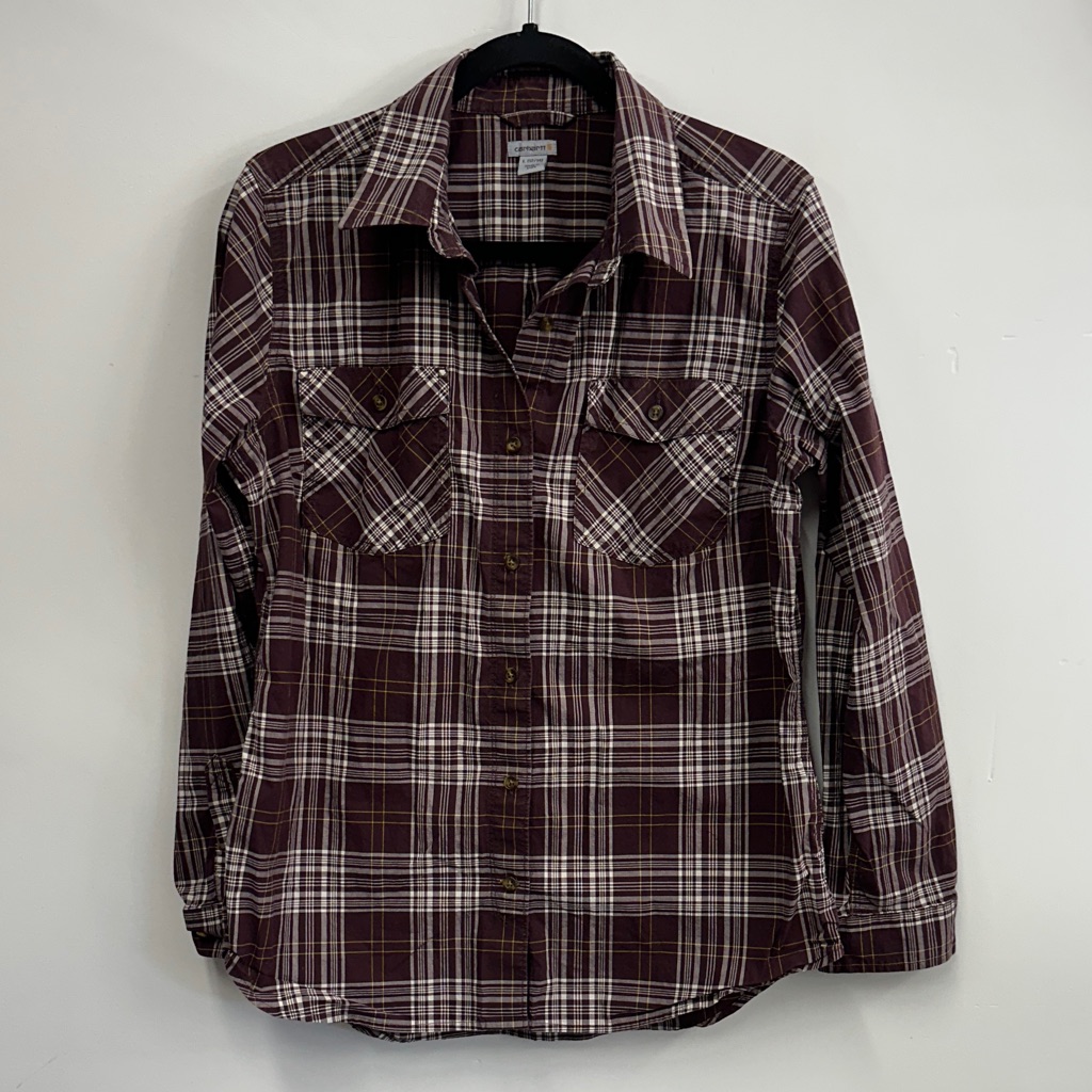 Carhartt Women's Plaid Button Down Shirt - Burgundy And White L